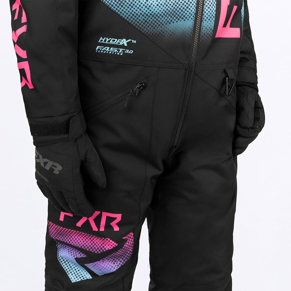 FXR Children's Helium Monosuit Black/Electric Pink Haze/Sky Size 2