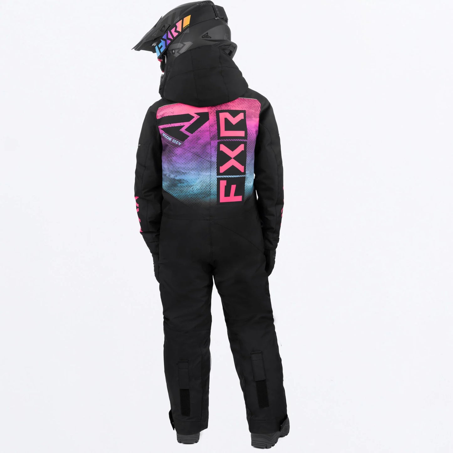 FXR Helium Monosuit Children's Black/Sky-E Pink Haze Size 2