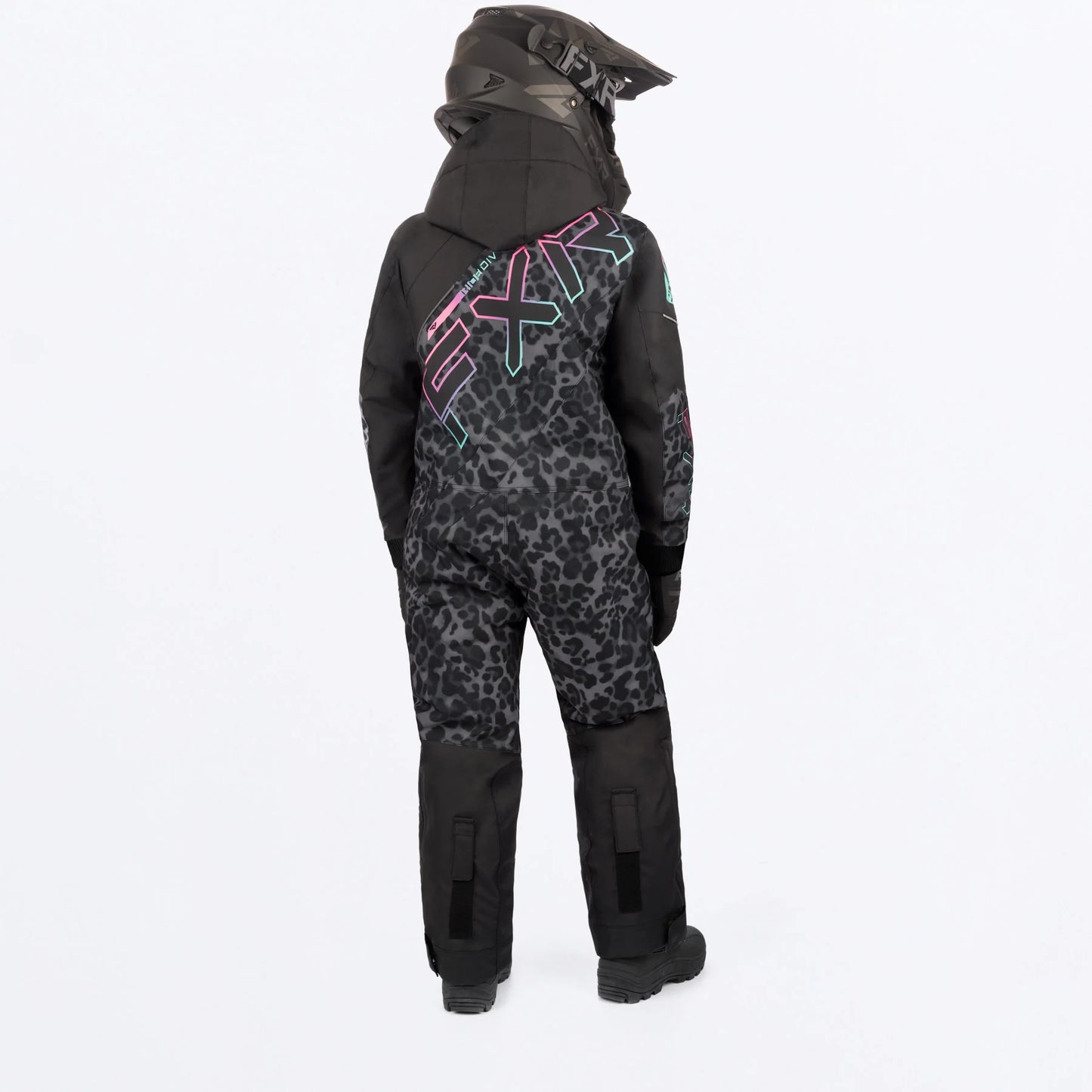 FXR Children's CX Monosuit 2 Black Cheetah/Mint-E Pink Size 2