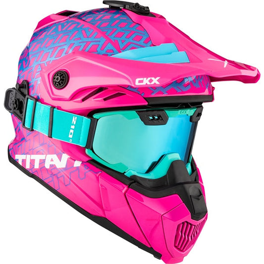 CKX Titan Air Flow Roar Helmet with Goggles Pink and Turquoise Size S
