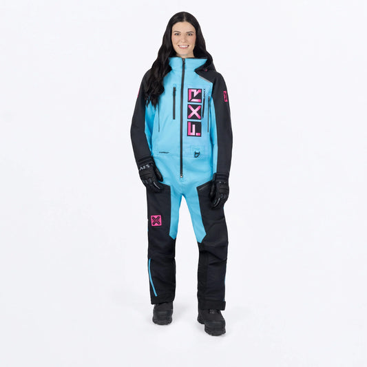 FXR Recruit F.A.S.T. Monosuit Women's Black/Sky Blue/E Pink Size 10