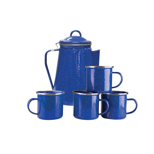 Stansport Enamel Coffee Pot and 4 Mug Set Blue