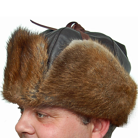 RCMP-Style Muskrat Hat with Leather Size XL