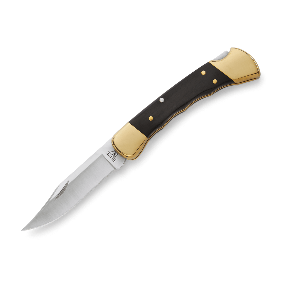 Buck 110 Folding Hunter Knife Ebony and Brass Finger Groove