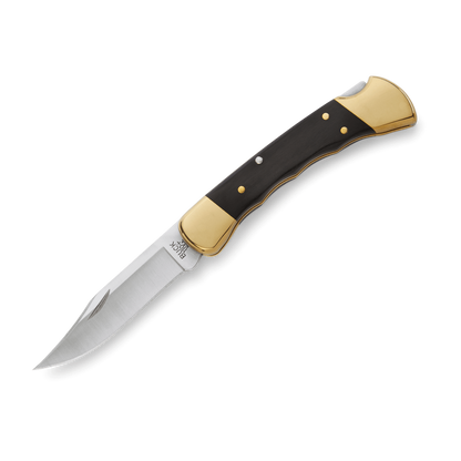 Buck 110 Folding Hunter Knife Ebony and Brass Finger Groove