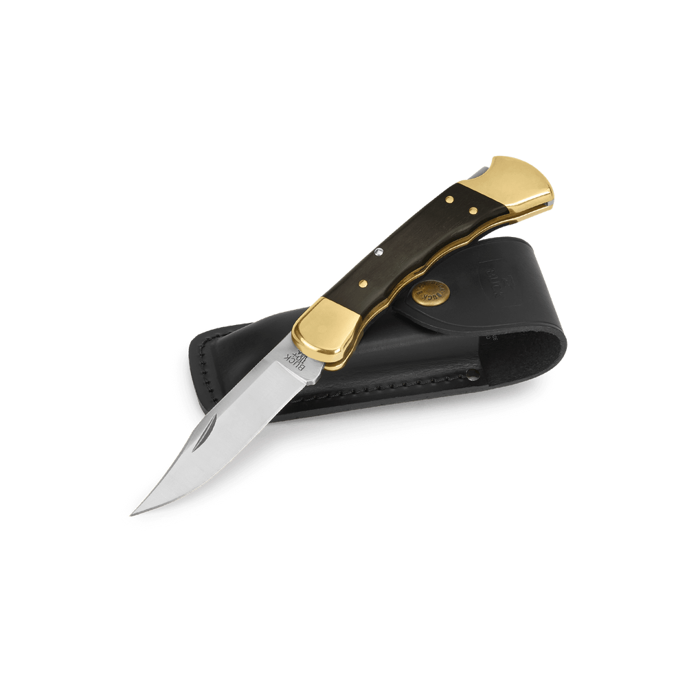 Buck 110 Folding Hunter Knife Ebony and Brass Finger Groove
