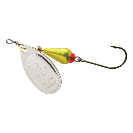 Mepps Aglia Brite Silver and Chartreuse #3