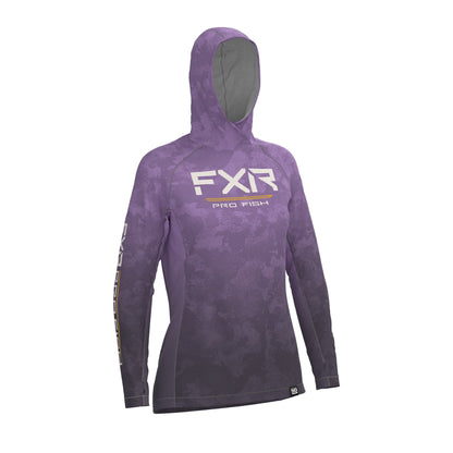 FXR Derby UPF Pullover Hoodie Women's Lavender Camo/Bone Size L