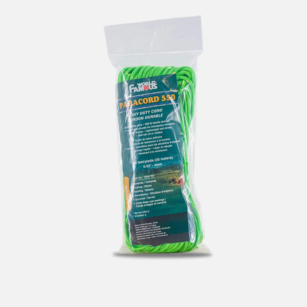 World Famous Military Grade Paracord Safety Green 100'