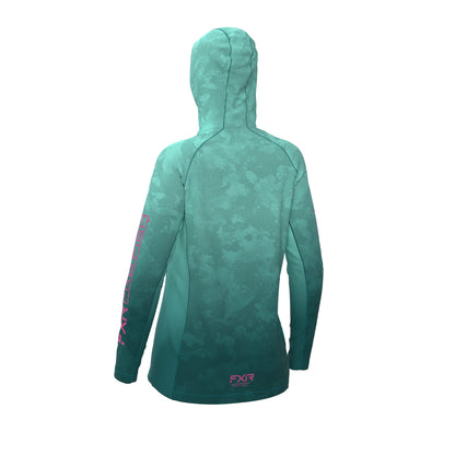 FXR Derby UPF Pullover Hoodie Women's Seafoam Camo/Electric Pink Size 2XL
