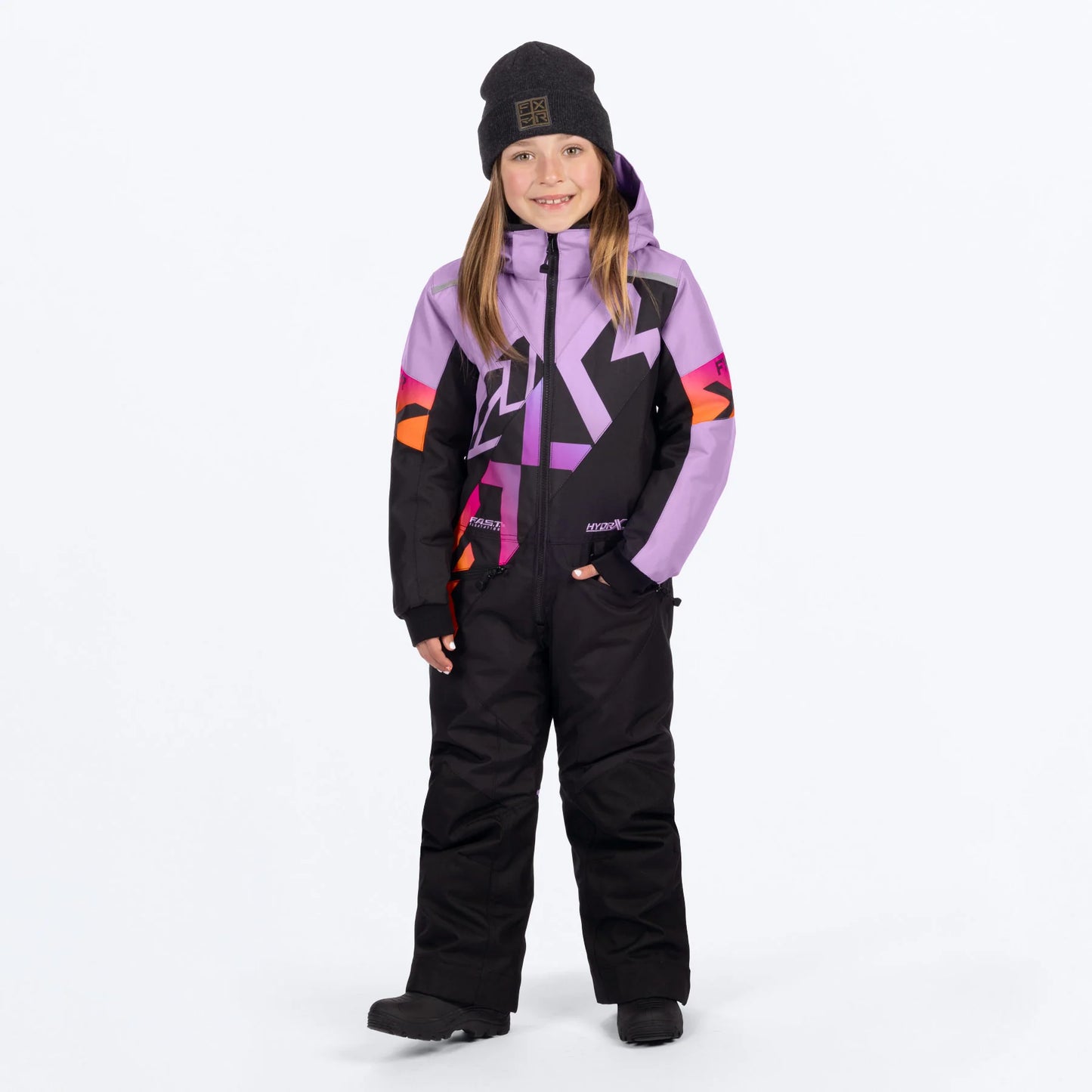 FXR Cold Cross CX Monosuit Children's Black/Lilac Glow Size 2