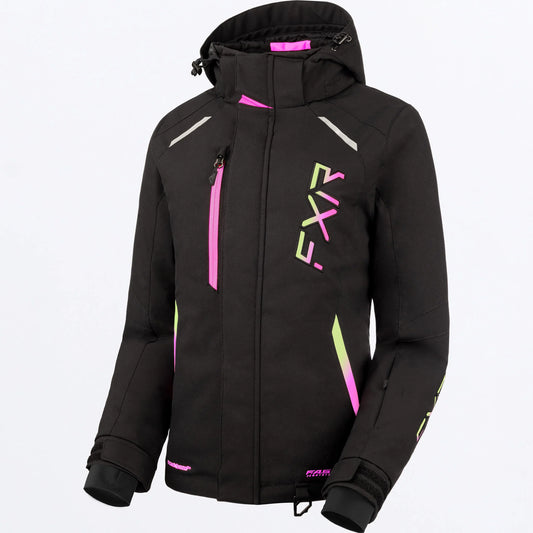 FXR Pulse Jacket Women's Black and Kiwi-E Pink Fade Size 24