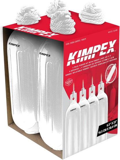 Kimpex Inflatable Vinyl Fender with Rope 4-Pack White 6.5"x23"
