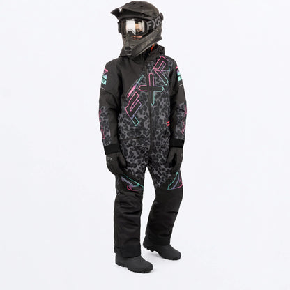 FXR Children's CX Monosuit 2 Black Cheetah/Mint-E Pink Size 2