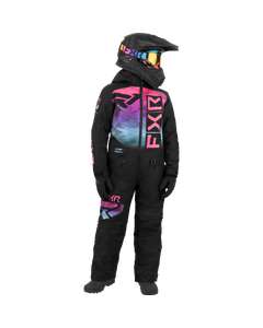 FXR Children's Helium Monosuit Black/Electric Pink Haze/Sky Size 2