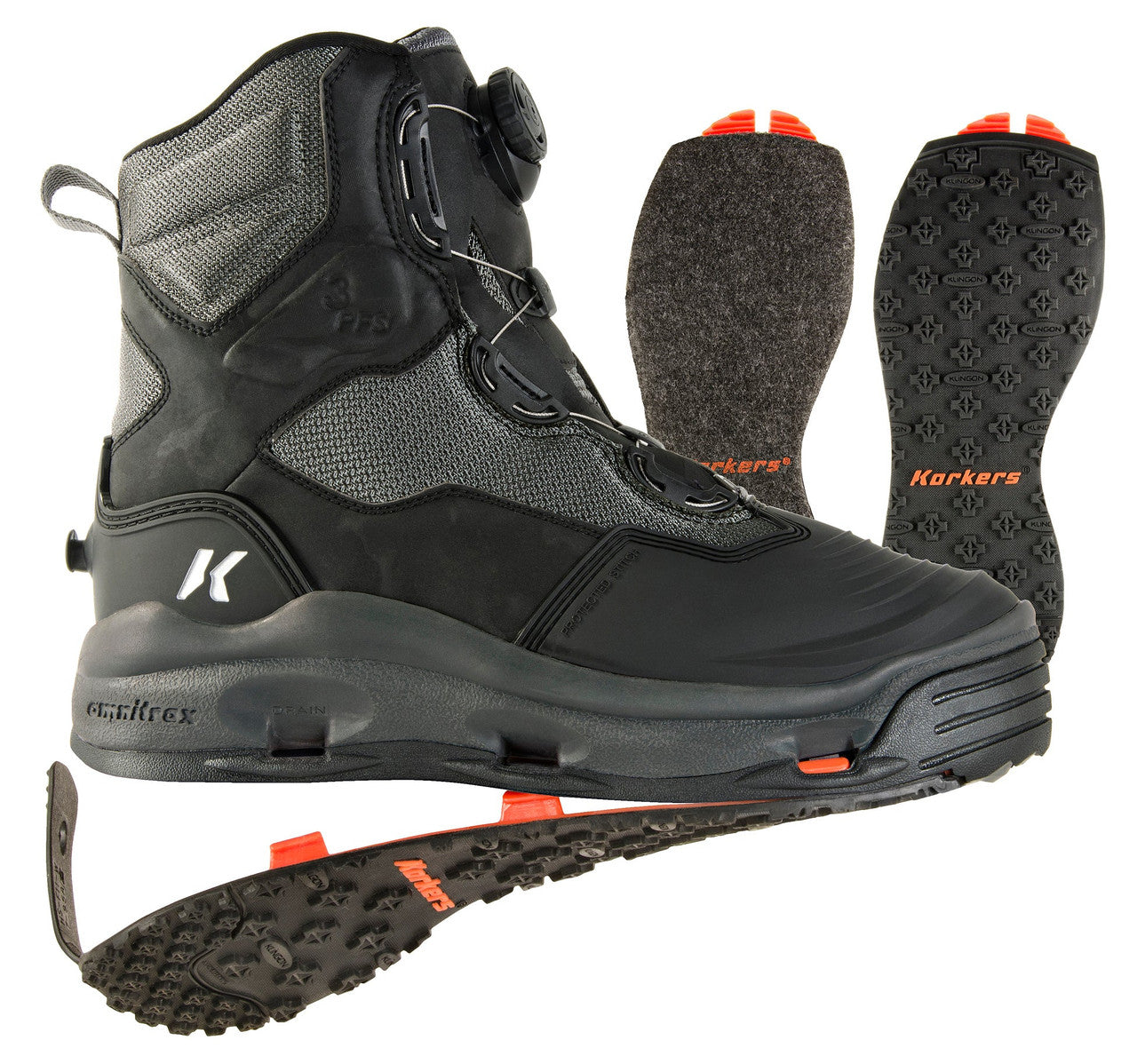 Korkers BOA Darkhorse Boot Felt and Kling-On Sole Size 14
