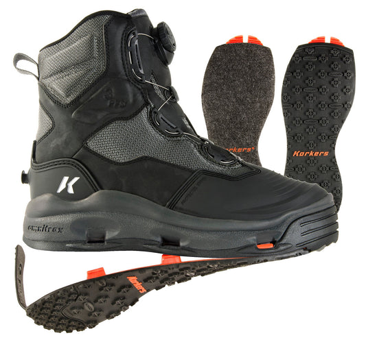 Korkers BOA Darkhorse Boot Felt and Kling-On Sole Size 10