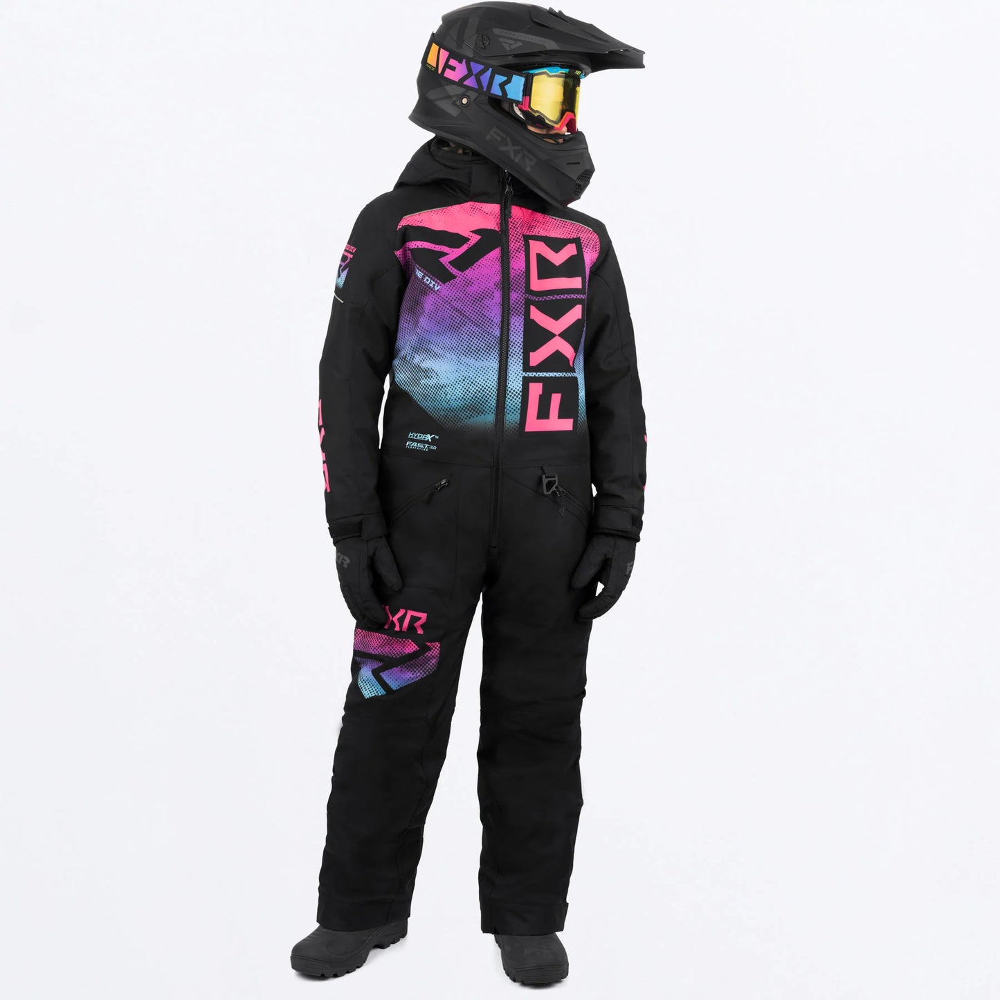 FXR Helium Monosuit Children's Black/Sky-E Pink Haze Size 2
