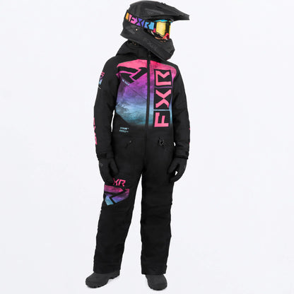 FXR Helium Monosuit Children's Black/Sky-E Pink Haze Size 2