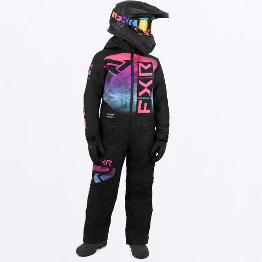 FXR Helium Monosuit Children's Black/Sky-E Pink Haze Size 2