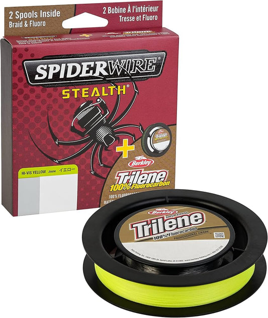 Spiderwire Stealth Hi-Vis Yellow 10lb 125yd w/ Trilene Fluorocarbon Leader 10lb 25yd