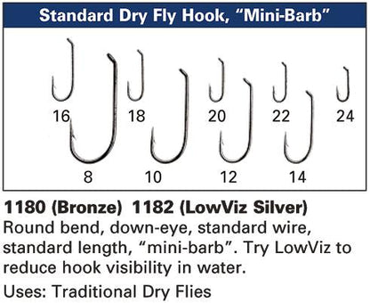 Daiichi 1180 Standard Dry Fly Hooks Mini Barb Size 8 25pk
