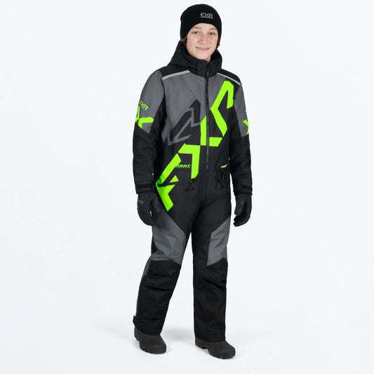 FXR Cold Cross CX Monosuit Youths' Black/Charcoal/Lime Size 16