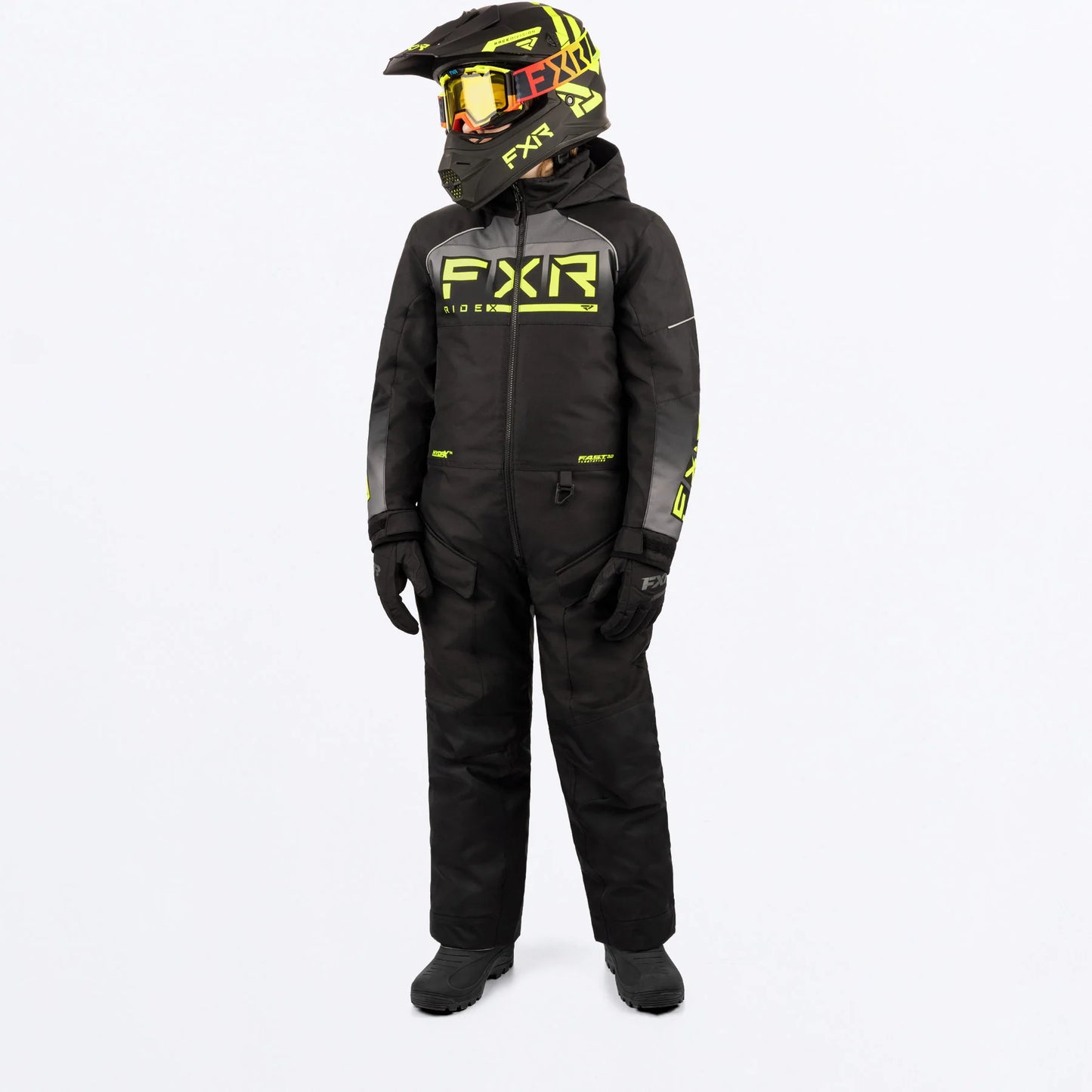 FXR Recruit Monosuit Youth's Black/Charcoal/HiVis Size 10