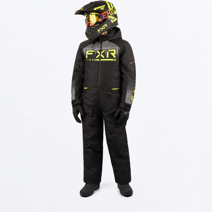 FXR Recruit Monosuit Youth's Black/Charcoal/HiVis Size 10