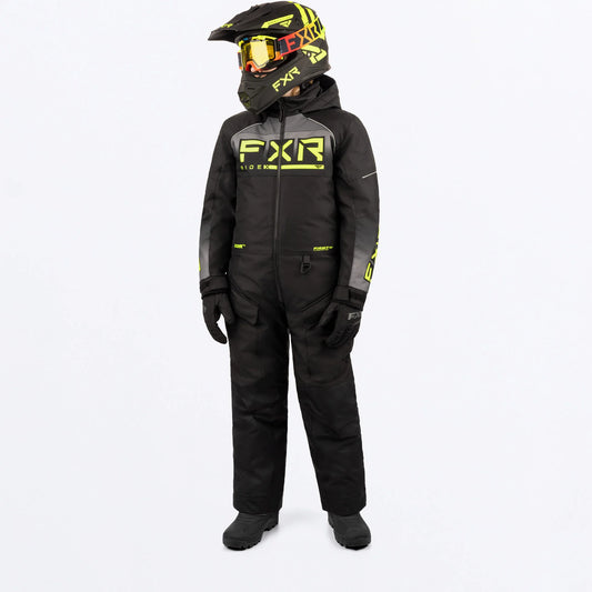 FXR Recruit Monosuit Youth's Black/Charcoal/HiVis Size 10