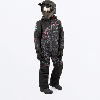 FXR CX Monosuit Youths' Black Cheetah/Mint-E Pink Size 14