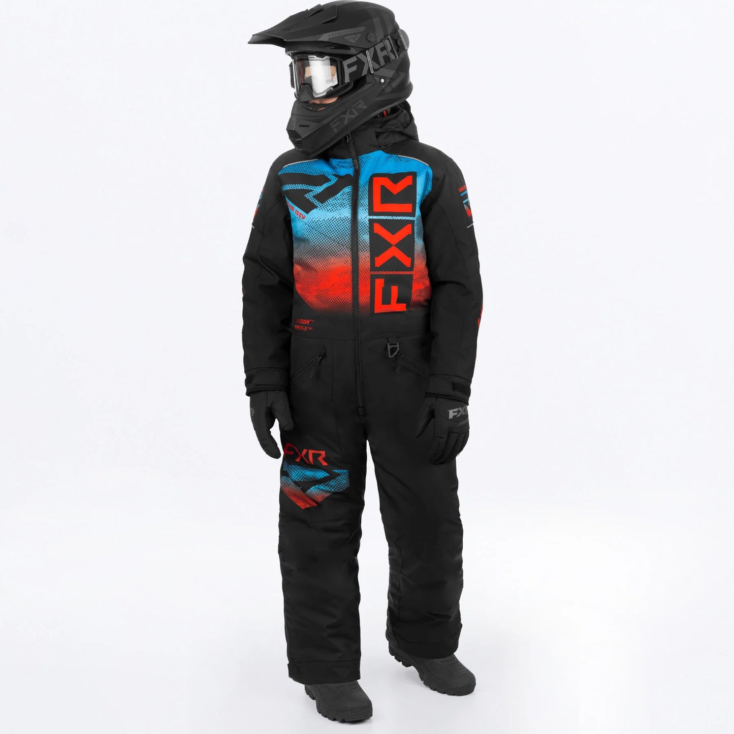 FXR Helium Monosuit Youths' Black/Blue-Red Haze Size 14