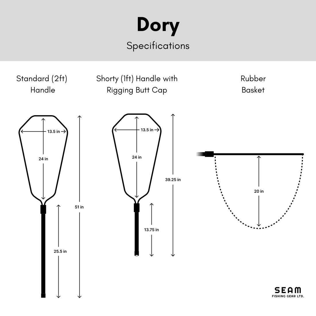 Seam Fishing Dory Landing Net Blue Charm with 2' Handle