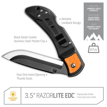 Outdoor Edge 3.5" RazorEDC Lite Knife in Blaze Orange