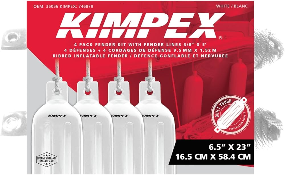 Kimpex Inflatable Vinyl Fender with Rope 4-Pack White 6.5"x23"