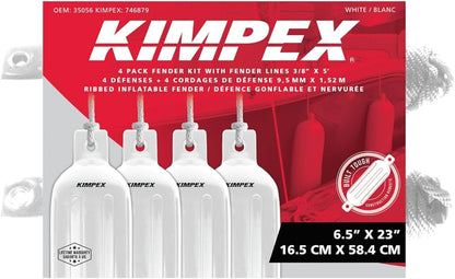 Kimpex Inflatable Vinyl Fender with Rope 4-Pack White 6.5"x23"
