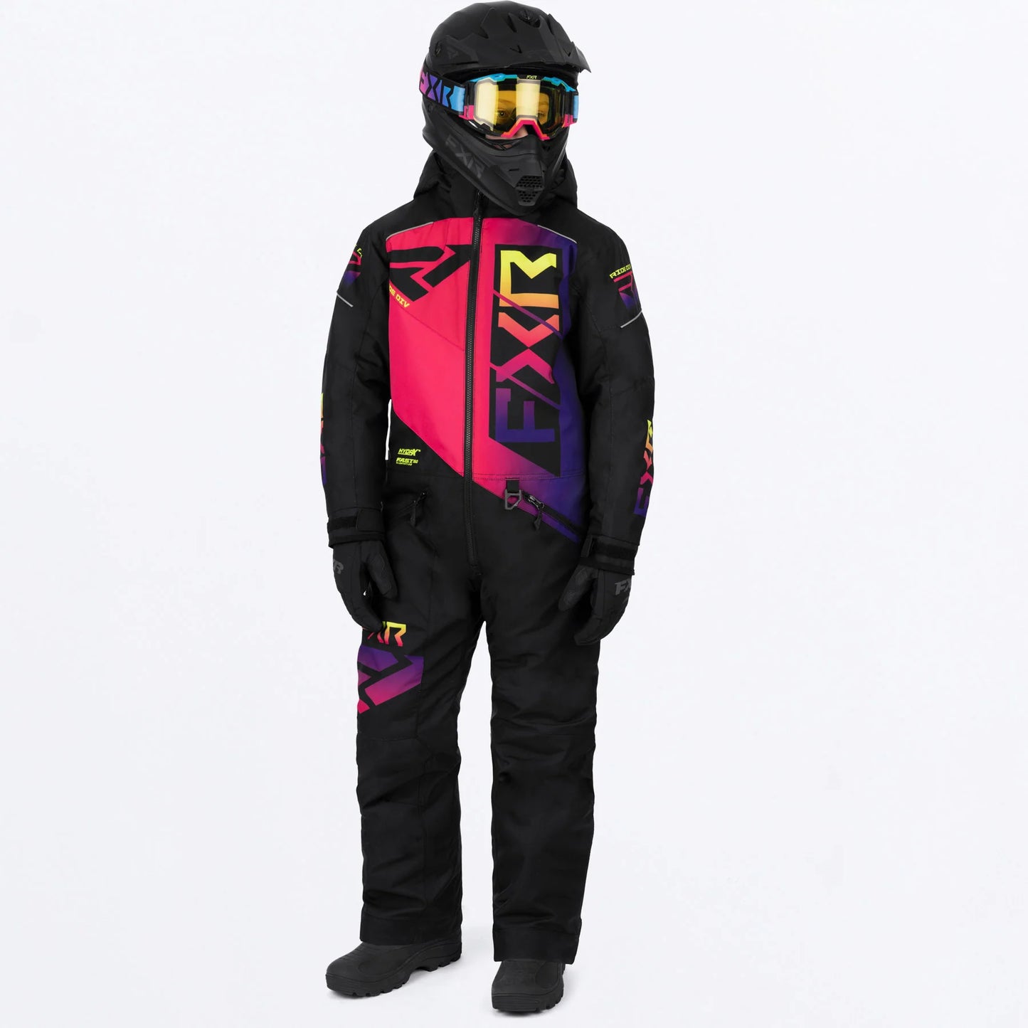 FXR Helium Monosuit Children's Black/Neon Fusion Size 4