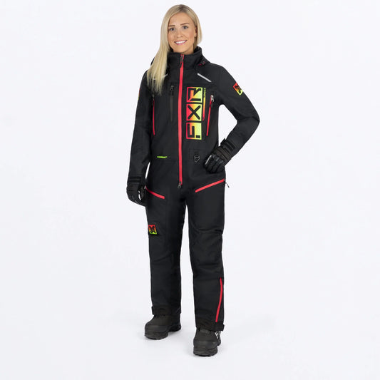FXR Recruit F.A.S.T. Monosuit Women's Black and Rasp-HiVis Fade Size 12