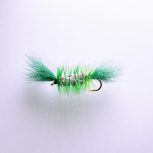 Dry Fly Gray Body Green Hackle Green Tail Bomber #6