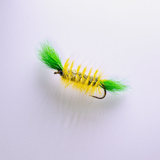 Dry Fly Gray Body Yellow Hackle Green Tail Bomber #6