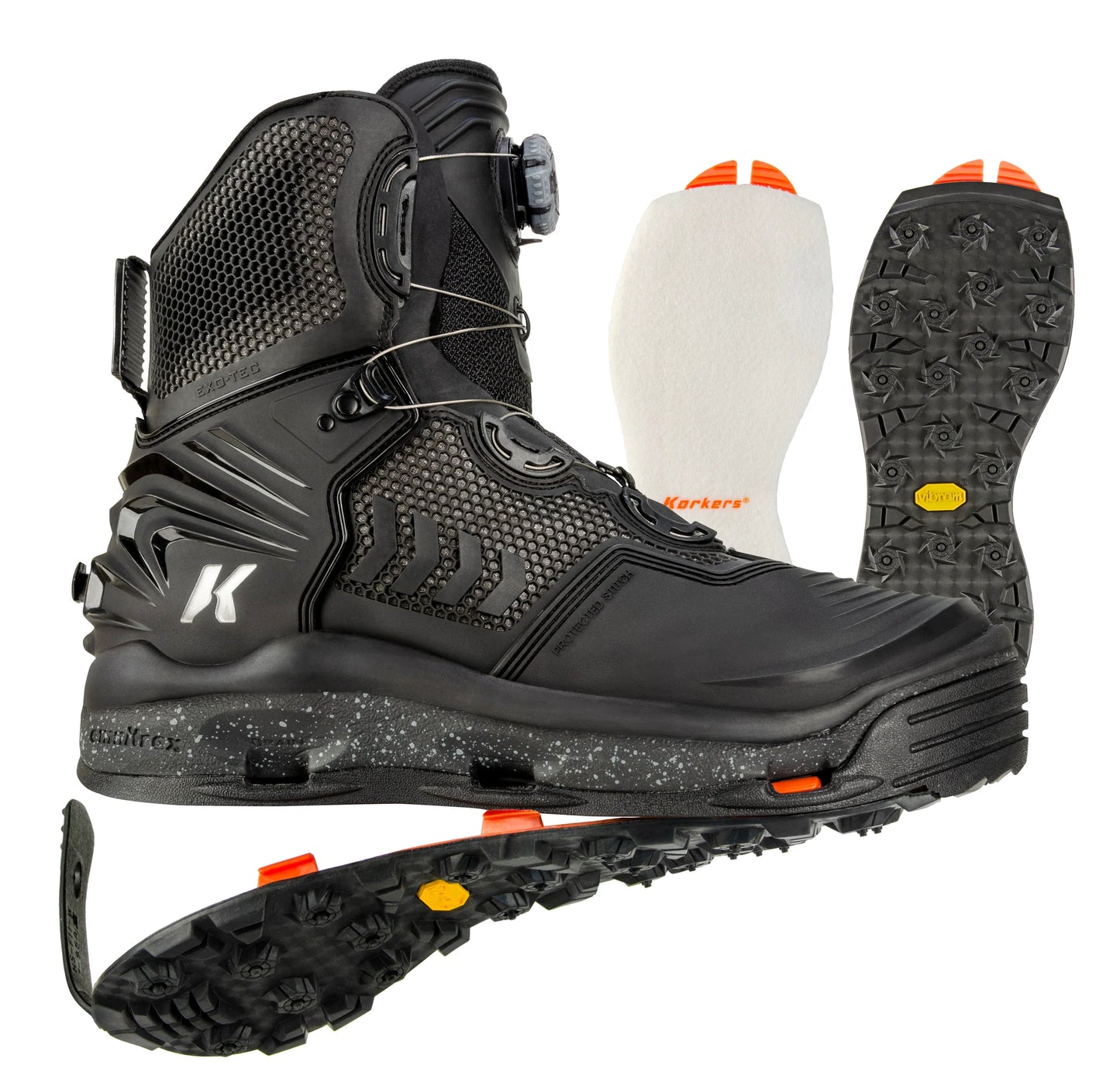 Korkers River Ops BOA Boot Felt & Vibram Size 13